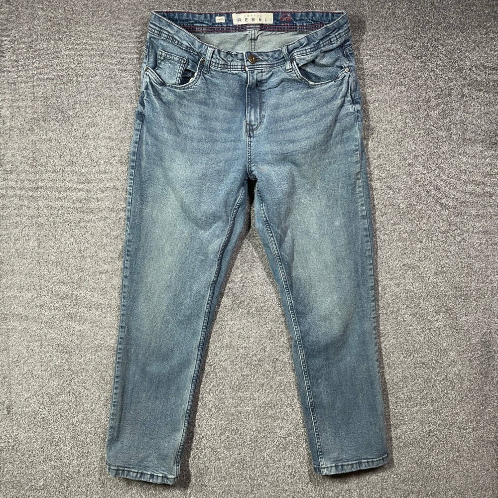 Artful Rebel Straight Leg Jeans Mens 34x30 Light Wash Blue Stretch Denim